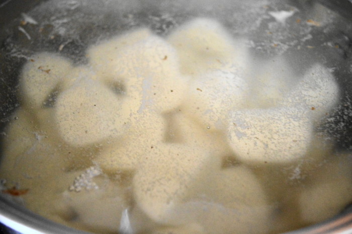 The potatoes boiling for the homemade pierogi filling.