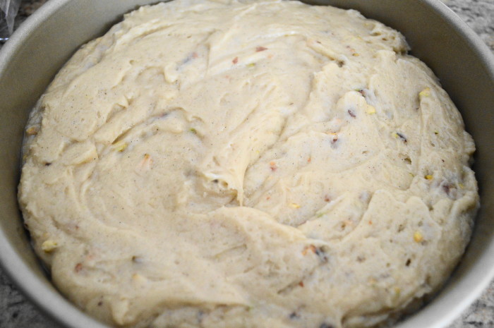 The pistachio honey yogurt cake about to go into the oven. 