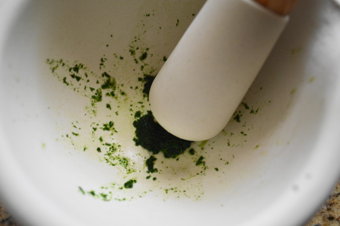 The fresh mint crushed into a paste. 