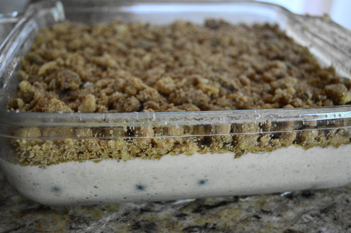 The blueberry mascarpone crumb cake ready to bake!
