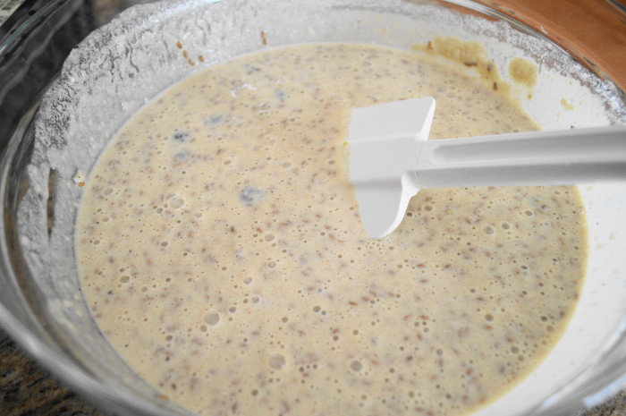 The batter for the blueberry yogurt flax muffins all put together! 