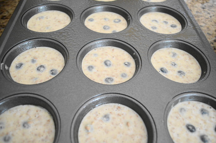 The blueberry yogurt flax muffins ready to go in the oven. 
