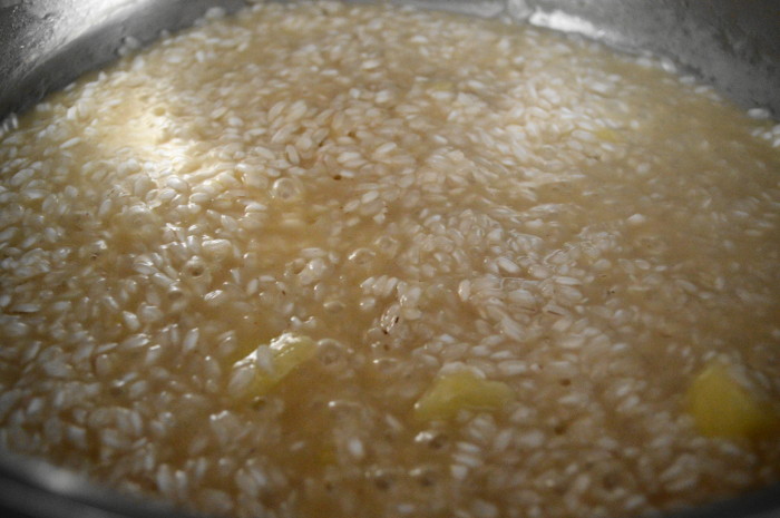 The pineapple risotto cooking away. There was a stray little piece of pineapple or two, it helped the flavor! 