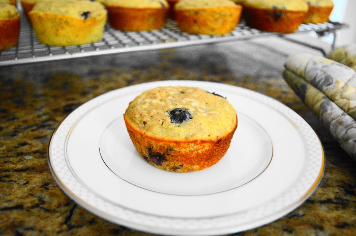 Blueberry yogurt flax muffins