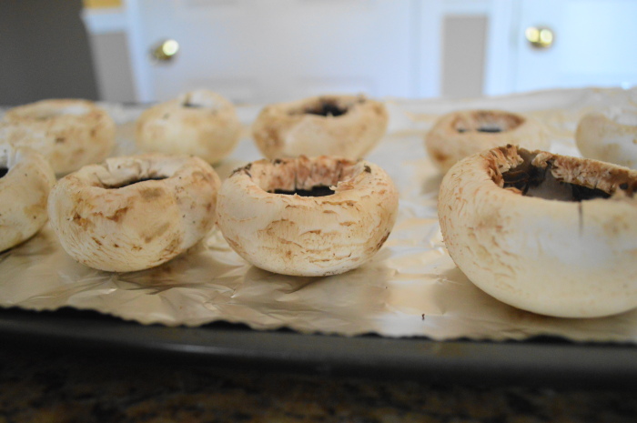 My hollowed out white mushrooms, before I wiped them down and roasted them for the apple gruyere stuffed mushrooms.