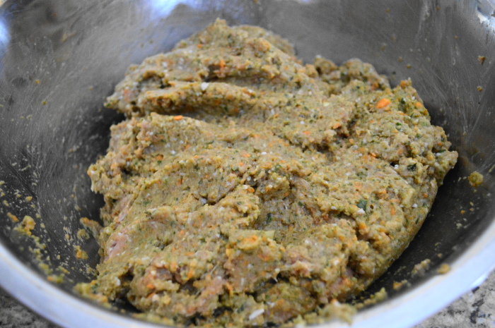 The yummy turkey veggie meatloaf mixture. It was already smelling amazing from the aromatic ingredients!