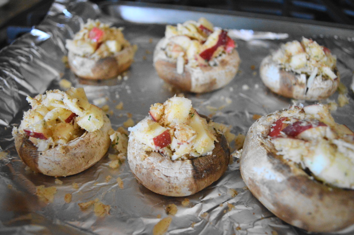 The apple gruyere stuffed mushrooms ready to go back into the oven. 