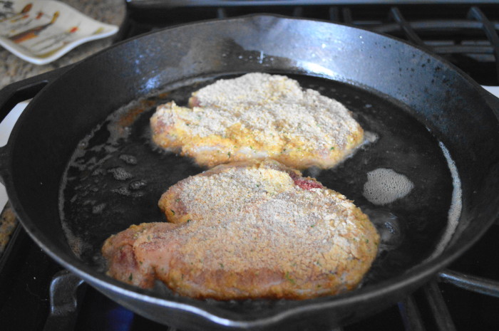 The pan fried pork chops got gorgeously golden in the skillet.