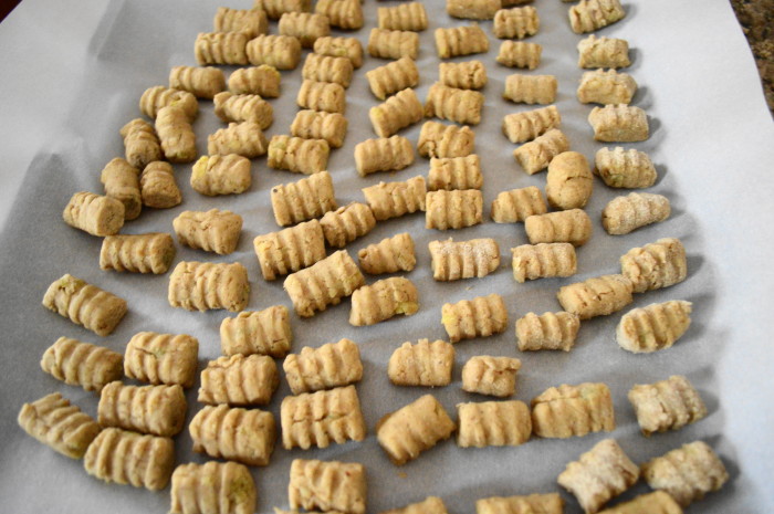 The sweet potato gnocchi all formed and ready to cook! 