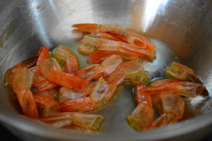 Cooking the shrimp tails brings out the big flavors for this homemade shrimp stock. 