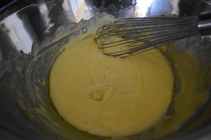The luscious hollandaise sauce all prepared for the eggs benedict!