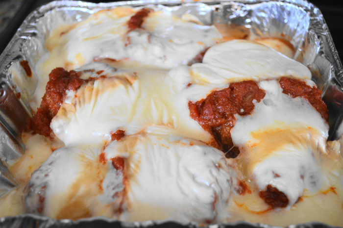 The chicken parmigiana looking and smelling so incredible right out of the oven!