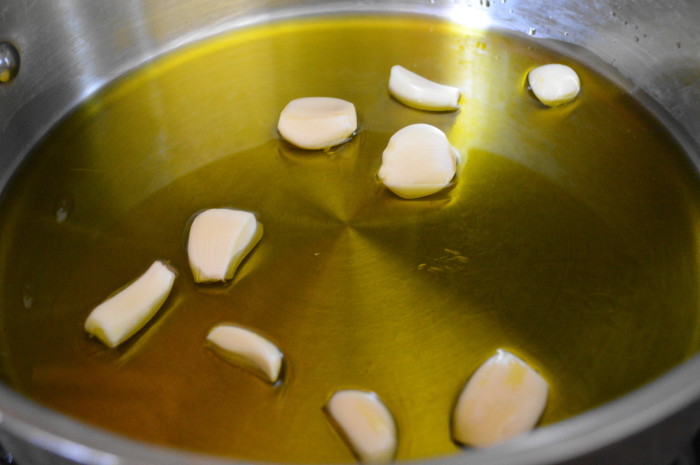 The sauce for the linguini aglio olio comes together in minutes!