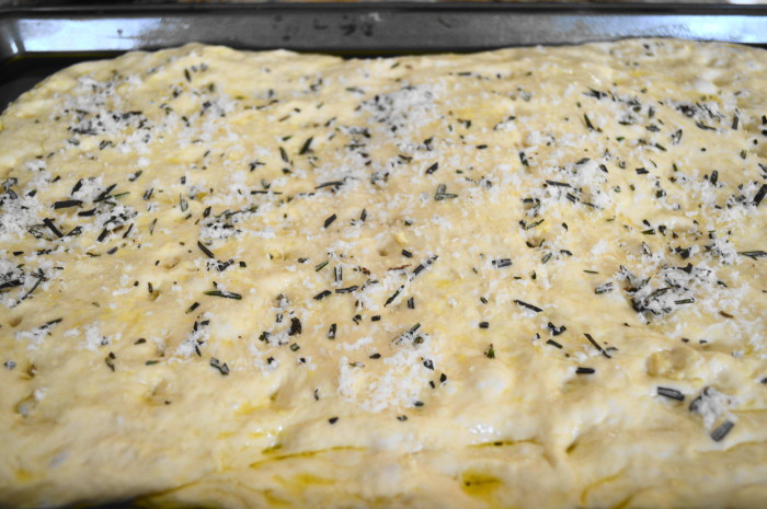 The parmesan rosemary focaccia bread was coming together nicely! 