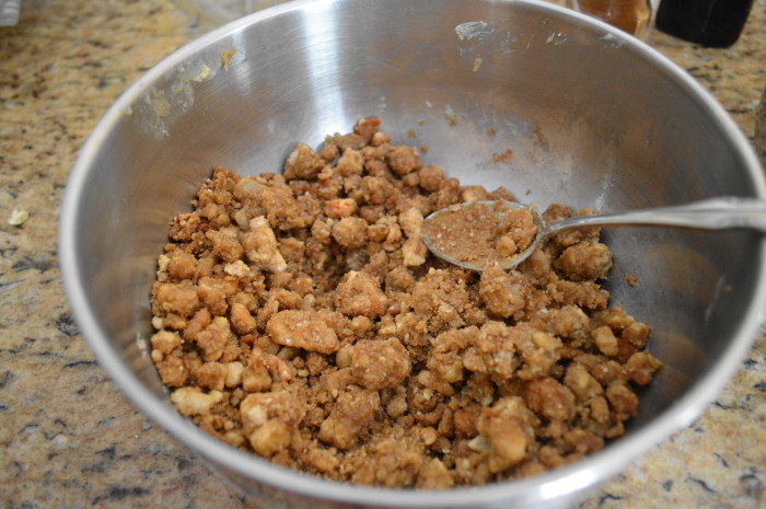 All of the ingredients for the crumb topping were just stirred together in a bowl. It was the perfect topping for the strawberries & cream crumb cake!
