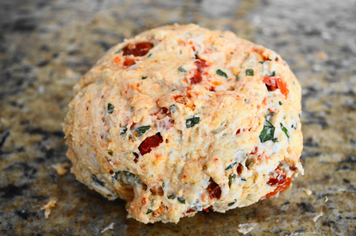 The dough for the sun-dried tomato scones is super easy to put together! The biggest tip is to just not over work it to keep it tender. 