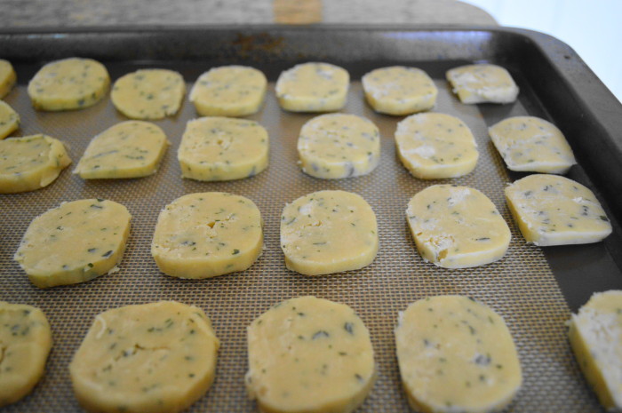 The parmesan basil crackers were just spread out evenly on lined baking sheets before going in the oven.