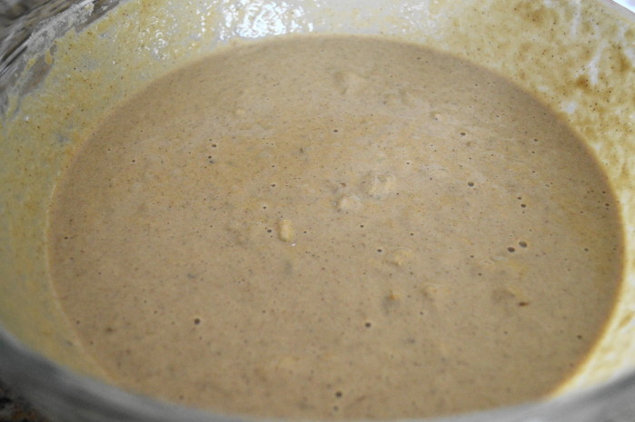 The batter for the banana walnut crumb muffins is super simple. The wet ingredients were just whisked into the dry ingredients! Then walnuts were folded in for extra crunch. 