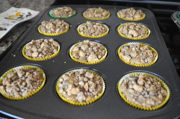 The banana walnut crumb muffins were looking so puffy and golden fresh out of the oven.
