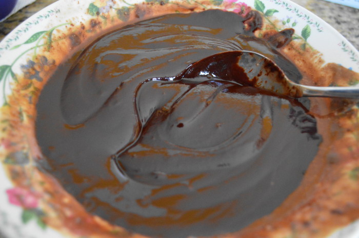 This shiny ganache was a cinch to make in the microwave! It provided the flavor for the chocolate buttercream frosting. 