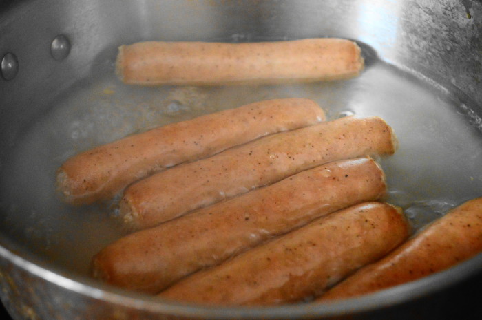 The bratwurst links were just boiled to plump them up and heat them through for about 15 minutes. 