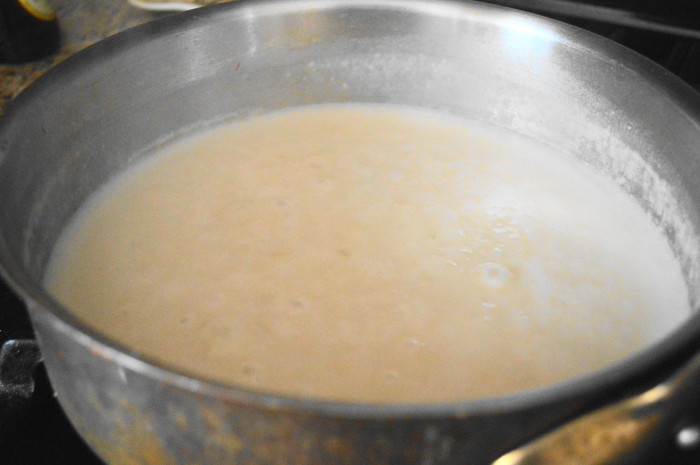 Then I removed the sausages and start on the cheese sauce for the bratwurst and beer mac and cheese. The base was a basic bechamel sauce! I let it cook and thicken for another 15 minutes.