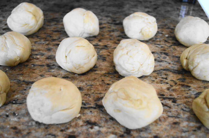 Once the dough rested, I separated it into twelve equal pieces about the size of a golf ball. 