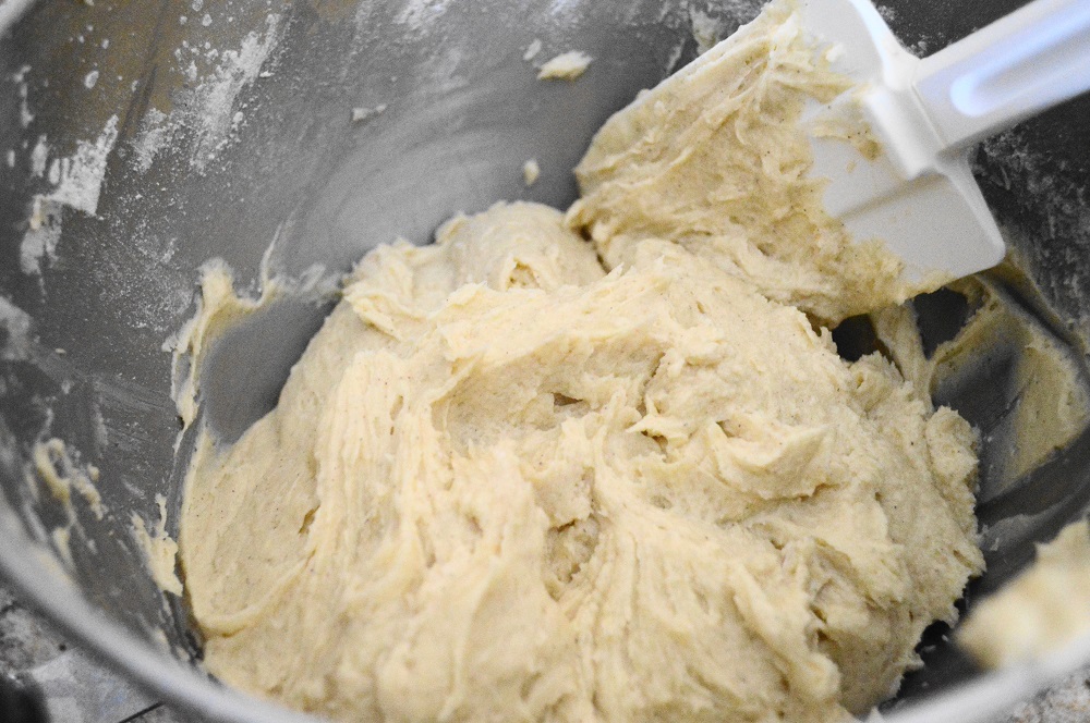 The dough for the mascarpone rose cookies was a simple cookie dough. I beat the mascarpone, butter and sugar together until fluffy. Then the rose water, vanilla and eggs went in. Lastly, I slowly poured in my spiced dry ingredients to bring it together into a soft dough.