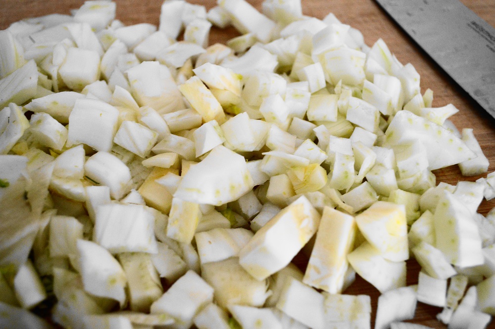 I chopped up a whole bulb of fennel for this dish. It had such an amazing anise flavor that really brought out the flavors in the turkey sausage. 