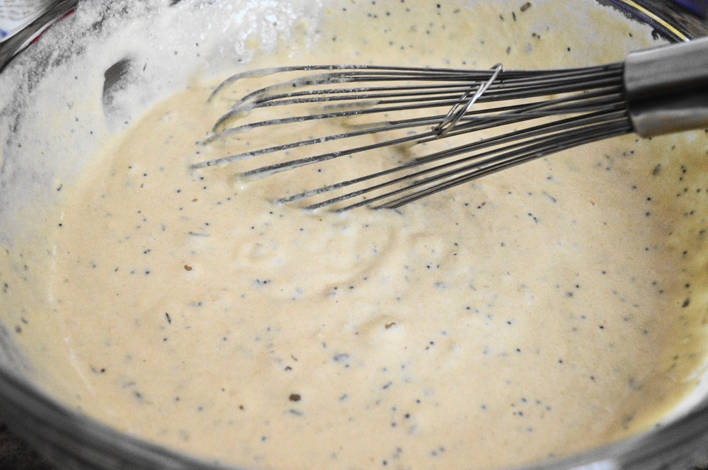 This herbed lemon poppy seed bread was a quick bread, like muffins. All I had to do was combine my wet ingredients in one bowl and my dry ingredients in another bowl. Then I just whisked them together until smooth! I loved the earth addition of lemony thyme and herbs de provence for a really deep flavor. 