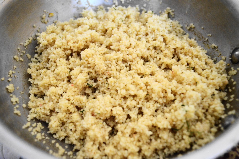 While the shrimp cooked, I prepared the couscous. Couscous is so traditional in Moroccan cooking and it cooks so quickly. It only took 5 minutes too! 