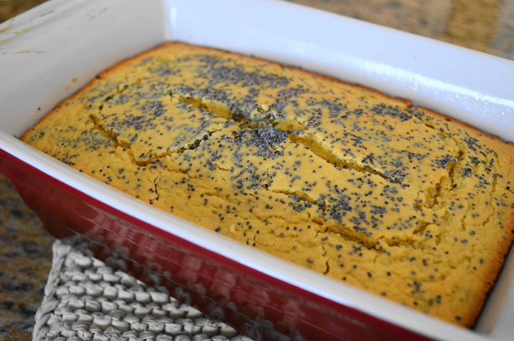When it was done, it was so golden, fragrant and glorious! I used a toothpick to make sure it was completely baked through. I let the herbed lemon poppy seed bread cool in the pan for a while before turning it out onto a cutting board to finish cooling. 