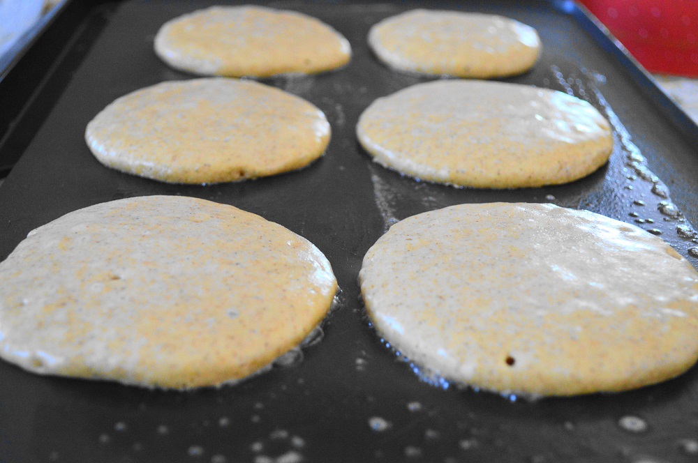 In the morning all I had to do was cook off the lemon yogurt pancakes! I used my beloved electric griddle for the job and cooked them in batches of 6. 