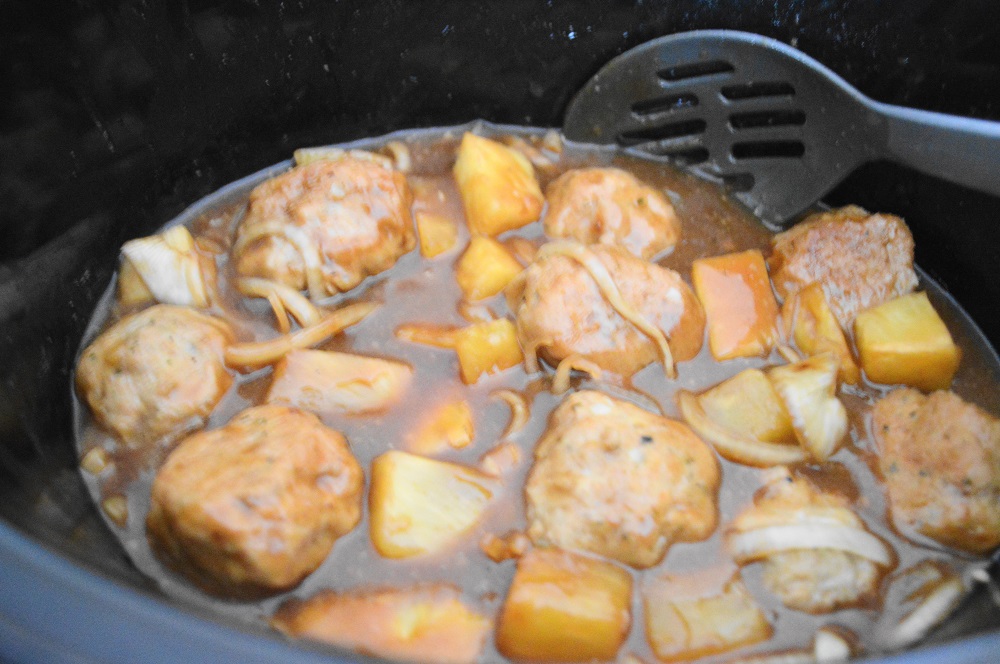 I let the slow cooker Hawaiian chicken meatballs go low and slow in the crock pot for 4 hours. Slow cooking them like that let them develop deep flavor and become so incredibly tender!