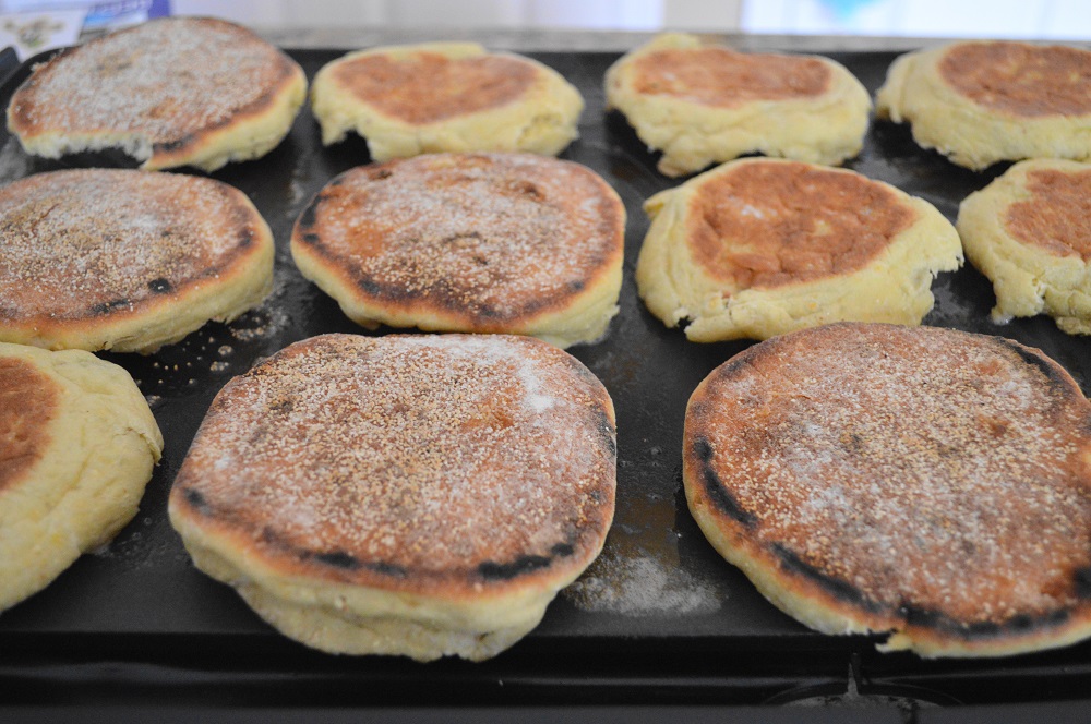 The rest of the components came together very quickly. I used my beloved electric griddle to toast my English muffins and cook the eggs. I used corn English muffins for the homemade breakfast sausage sandwiches for that extra bit of fantastic flavor. 