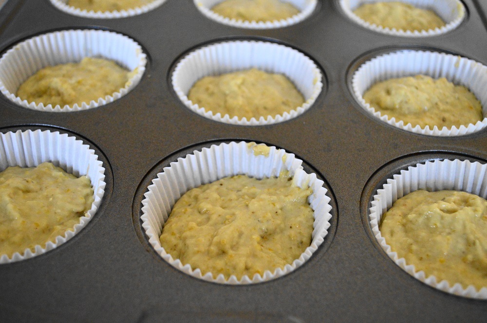 I scooped that lovely batter into my lined muffin wells using a heaping 1/4 cup. That helped make sure that all of the parmesan pesto muffins were pretty much the same size. Then they just needed to bake for about 15 minutes!