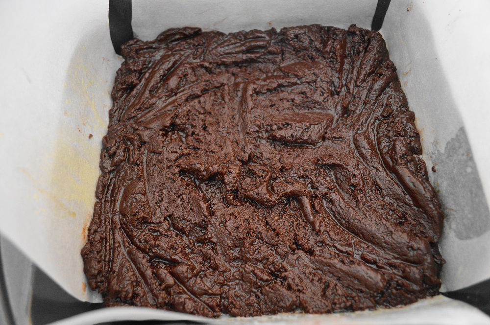 I made sure to line my 8 x 8 with parchment paper and spray it well with cooking spray. It would have been awful if I couldn't get the chocolate brownies out of the pan! Then they just needed to bake for 30 minutes. My best test was whether a toothpick came out cleanly. 