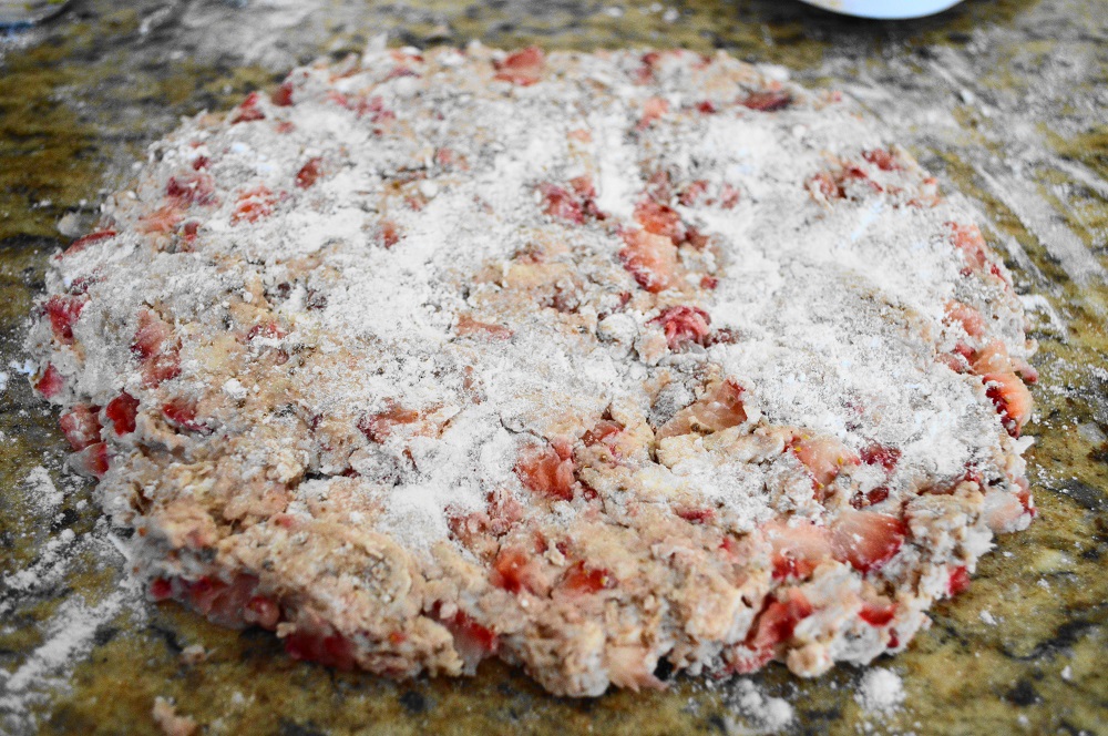 The secret to the dough was the mascarpone cheese. It gave the strawberry mascarpone scones the most incredible mouthfeel! The other key to making this dough was to not over work it. The scones would have become like hockey pucks if I activated the gluten in the flour too much. 