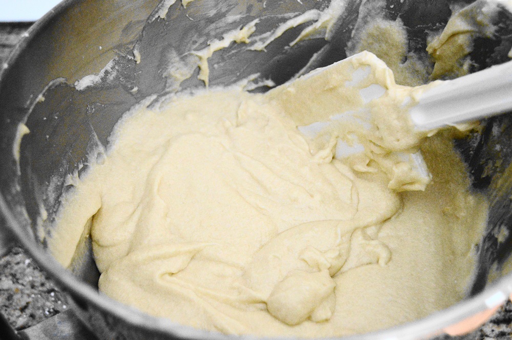 The batter for the lemon coconut cake was a simple yellow cake batter. I flavored it lightly with lemon zest and coconut oil. The key to making the cake light and airy though was adding just a bit of white vinegar. The vinegar reacted with the baking powder to make the cake even fluffier and lighter!