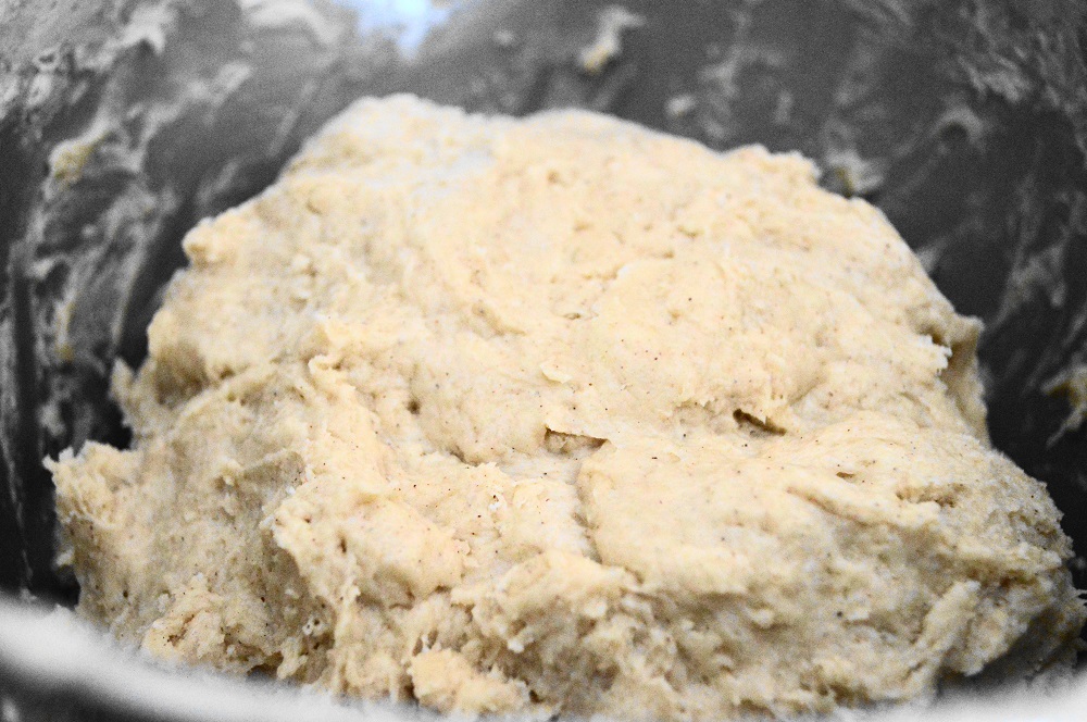 The rest of the dough for the pistachio, lavender and honey sticky buns came together quickly from there. It had lots of butter, sugar and cinnamon, just like a good sticky bun should. It needed to sit in a warm place covered in plastic wrap to let the yeast work its magic for 2 1/2-3 hours. 