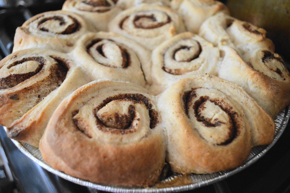 The pistachio, lavender and honey sticky buns baked for 30-35 minutes to get gloriously golden and puffy. I let them sit for 10 minutes before I turned them out onto two large platters. 