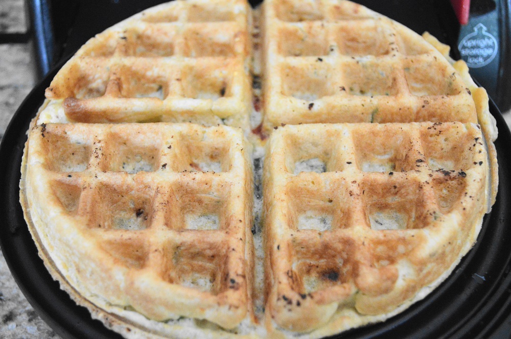 When the sun-dried tomato and spinach waffles came out, oh my goodness they were glorious! They were golden and fluffy and smelled so amazing. I was a happy woman. 