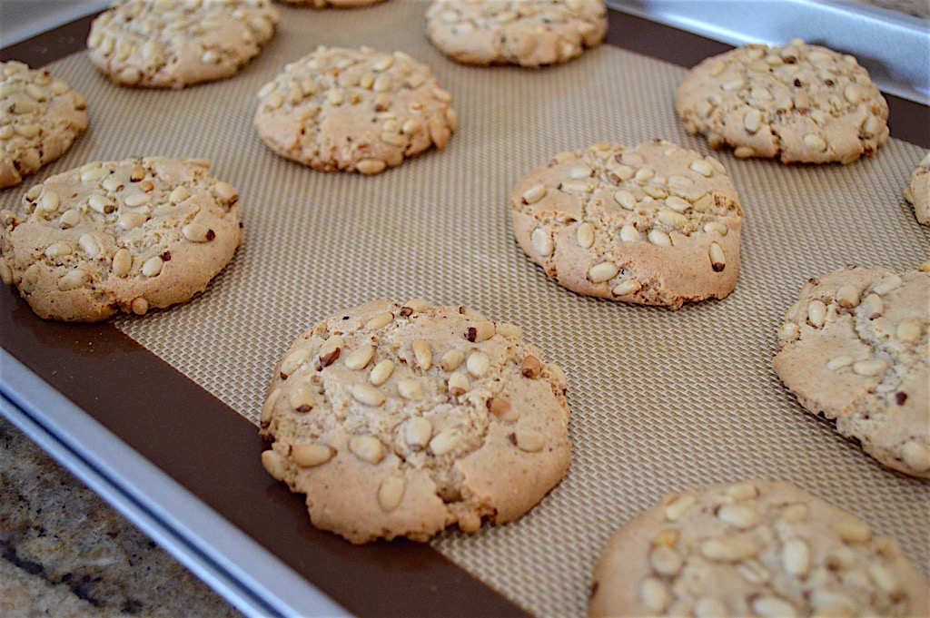 When the spiced pignoli nuts came out of the oven they were golden perfection! I was so excited! I could smell the almond paste and the spices and it perfumed the whole kitchen. There is nothing like the smell of baking. 