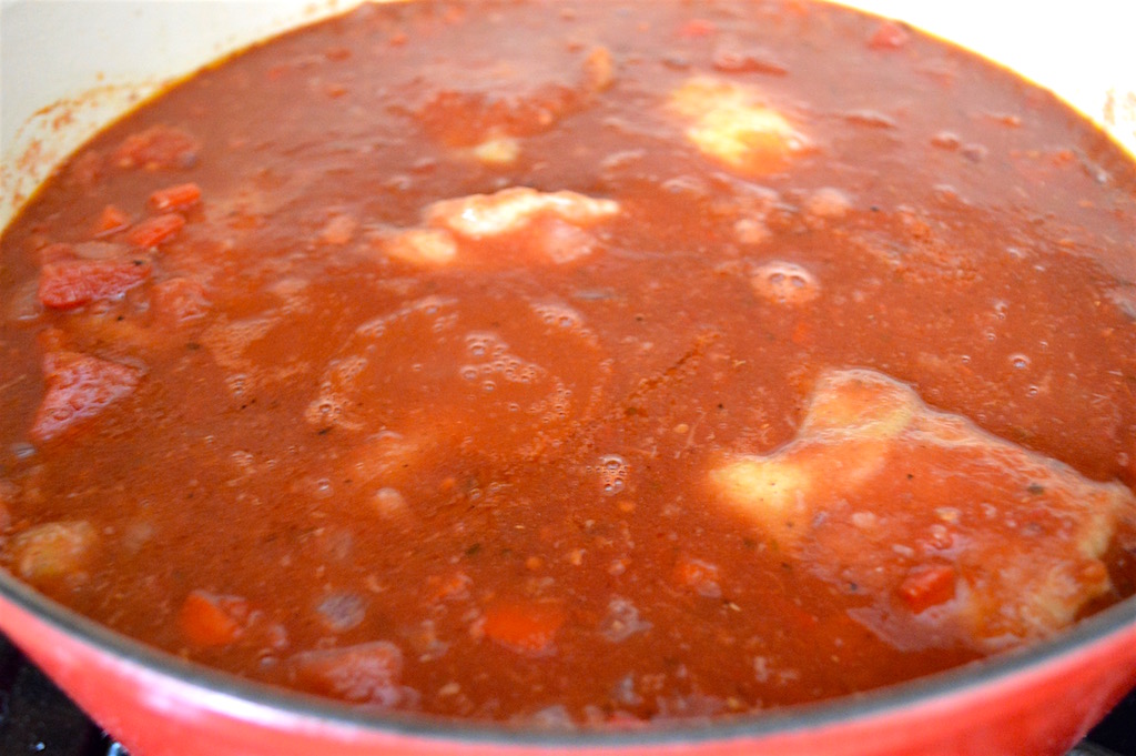 The sauce for the chicken cacciatore came together quickly in the same pot that I browned the chicken. I love browning meat in the pot before making a sauce because it adds a fantastic flavor base! Lots of pecorino romano cheese gave the sauce extra heft and a little creaminess. 