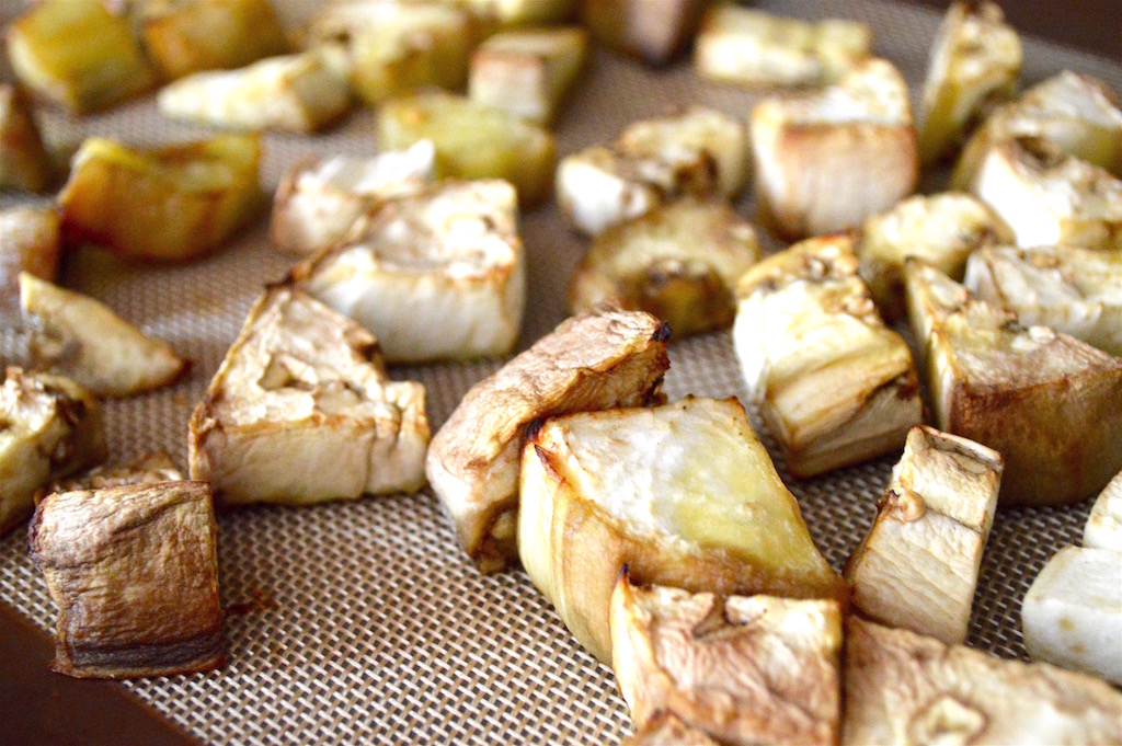 To really bring out its flavor, I roasted the eggplant. That was the perfect way to make it tender too. I simply tossed it with olive oil and salt, which was all it needed. The rest of the eggplants natural greatness was drawn out in the oven. It was the perfect base for the roasted eggplant black bean dip!