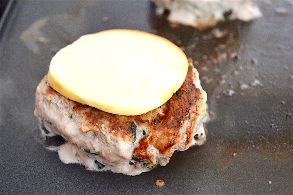 I used my beloved griddle here and cooked the basil lemon turkey burgers for about 6 minutes on each side. Smoked mozzarella seemed like the perfect, super creamy cheese option to me! 