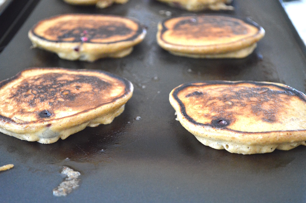 When I flipped the blueberry buttermilk pancakes over, it was like watching magic. They puffed up immensely the second they touched the heat. The science behind cooking and baking never ceases to amaze me! 