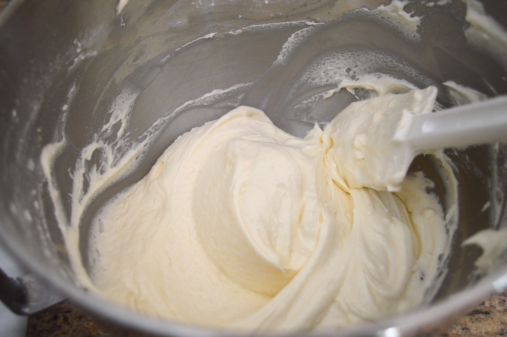 While the red velvet cake cooled, I made a luscious cream cheese frosting. Cream cheese frosting was the classic choice and I love it so much. It was just cream cheese, butter, vanilla and powdered sugar whipped together! 