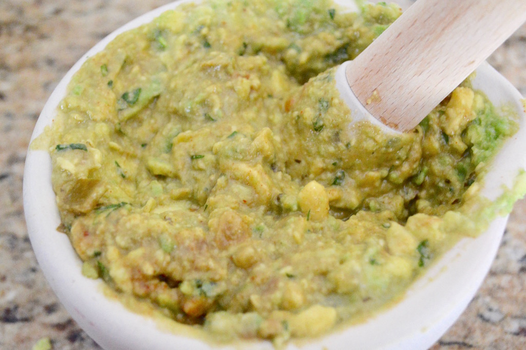 My mortar and pestle was the fun way to go in making the easy smokey guacamole. It was the perfect way to make sure the avocado was well mashed without having to get out my food processor. Then I mixed in lots of lime juice, salsa, cilantro, smoked paprika and my beloved hickory smoked sea salt. That salt was the key and I ordered it from my favorite spice shop here! 