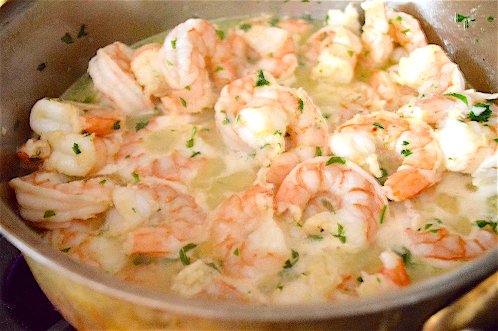 The shrimp, garlic and parsley all bathed in an amazing sauce of butter, olive oil, lemon zest and a little cognac. The cognac was the real kicker here. It gave such a depth of flavor to the shrimp scampi over linguine.